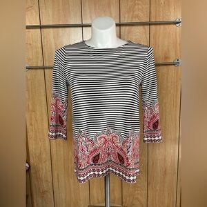 Chico's Black and White Striped Blouse with Red Paisley SZ - Chico’s 1